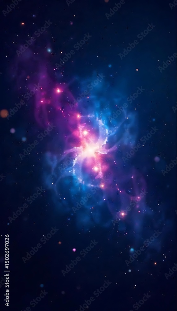 Obraz premium Generative AI image depicting a vibrant cosmic nebula with bright stars and galactic dust