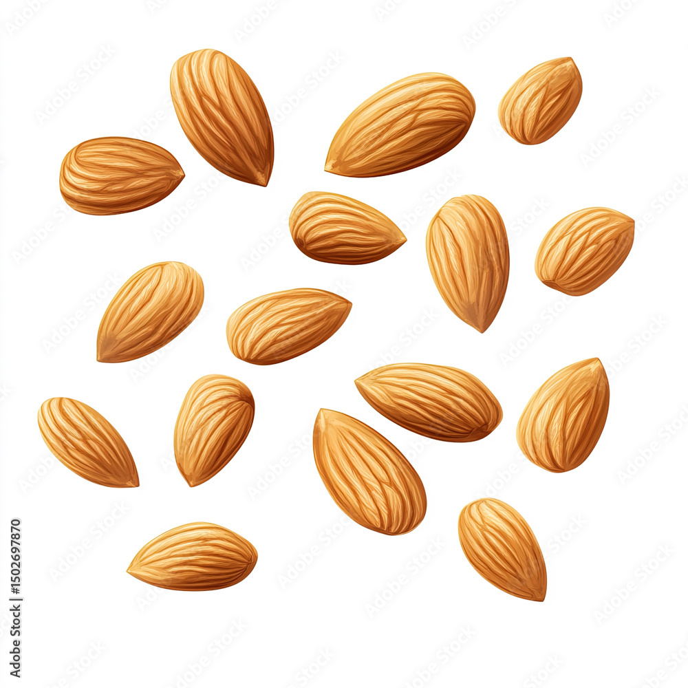 Flying Almond Nuts Isolated on White Background Flying Almond Nuts Isolated on White Background