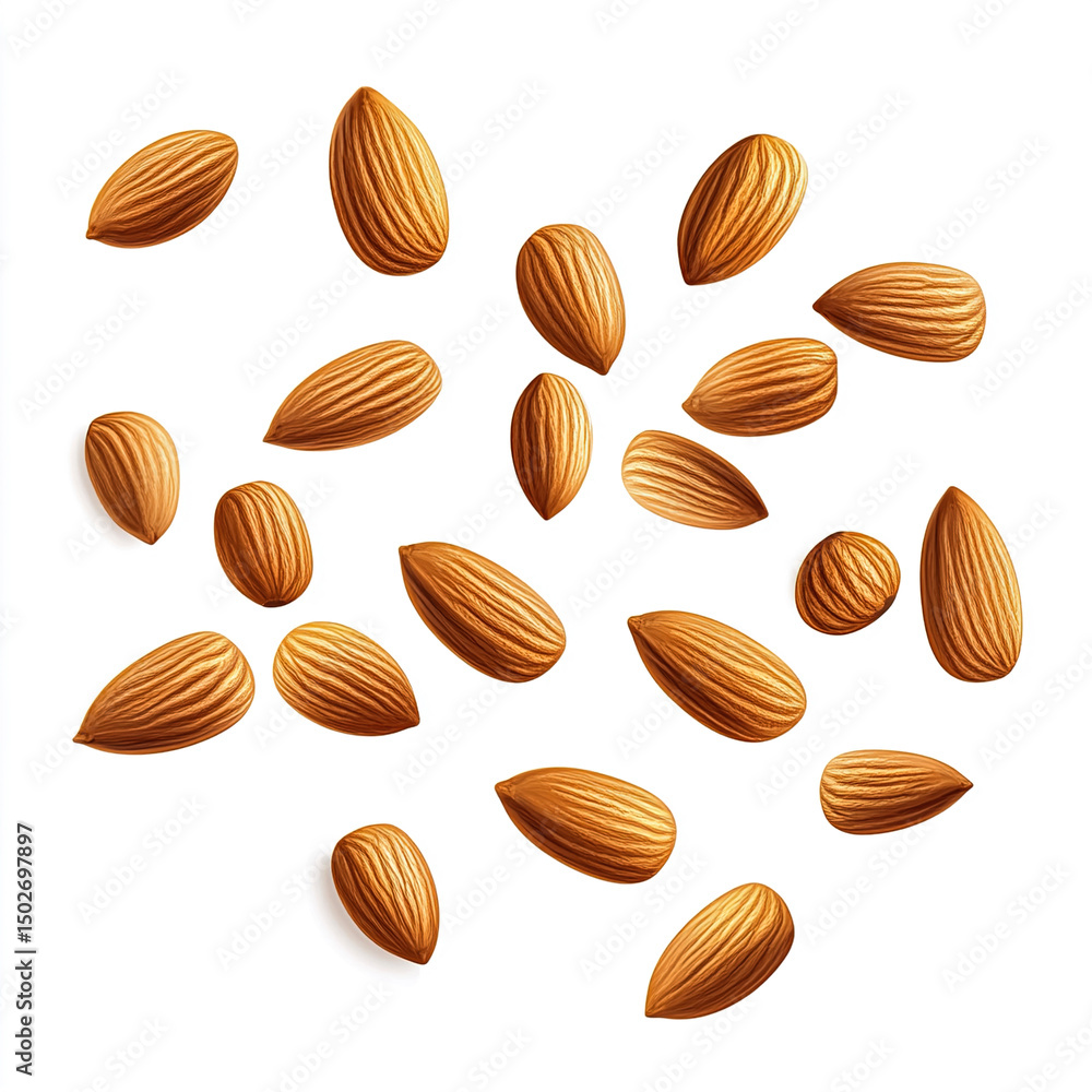 Flying Almond Nuts Isolated on White Background Flying Almond Nuts Isolated on White Background