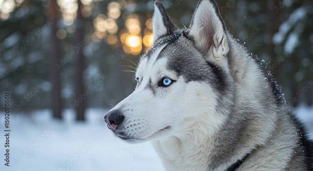 Husky Profile in Snowy Forest Husky Profile in Snowy Forest