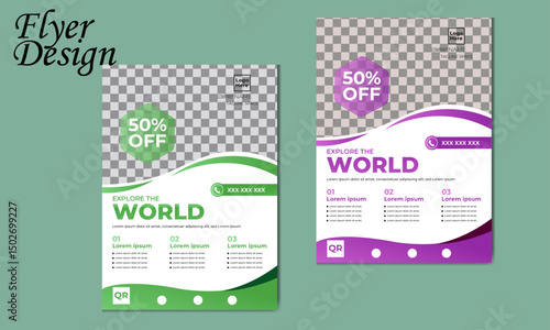 Travel poster or flyer pamphlet brochure design layout space for photo background. Modern travel flyer preset template. Creative flyer design and brochure cover page template for travel agency.