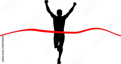 Triumphant runner crossing finish line victory celebration athletic success marathon race competition achievement speed endurance willpower determination goal success hard work effort training