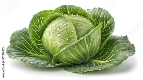 Fresh, organic cabbage head, an isolated green vegetable ingredient for healthy salads