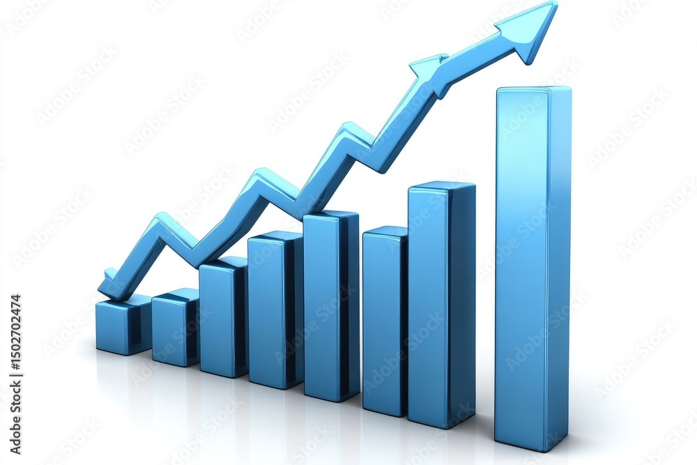 Blue bar graph with upward trend Blue bar graph with upward trend