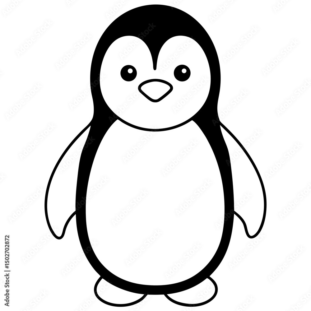 Baby penguin black and white line drawing simple on white background Baby penguin black and white line drawing simple on white background