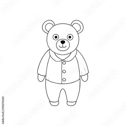 black outline printable bear in pajamas
