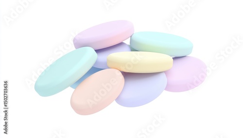 Pastel-colored, round, stacked, objects