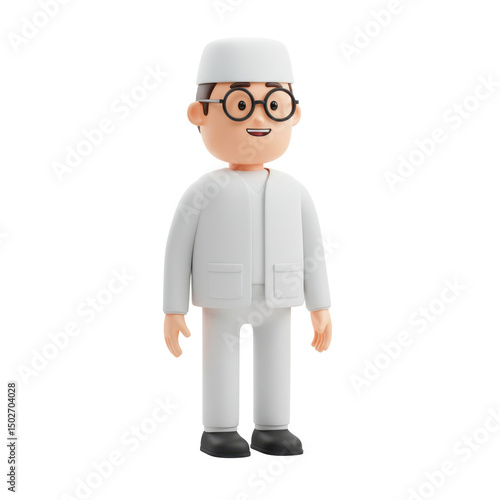 Cartoon character in white clothing standing on black background