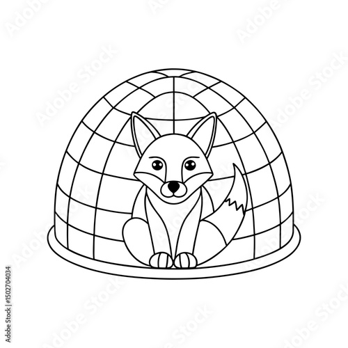 black outline printable fox inside igloo