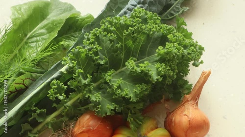 organic fresh vegetables picked from the garden close-up on the table