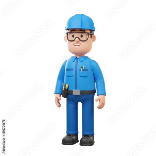 Cartoon engineer character illustration standing isolated against black background