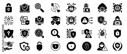 Cybersecurity icons set data protection privacy safety