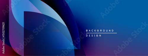 Abstract gradients create dynamic composition. Blue, purple hues dominate design, suggesting depth, modernity. Minimal text complements visual elements.