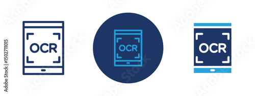 Set of colored pixel perfect OCR icon with 1 unexpanded, 1 silhouette, OCR icon representing Optical Character Recognition technology.