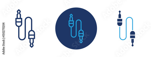 Set of colored pixel perfect AUX cable icon with 1 unexpanded, 1 silhouette, AUX cable icon representing a 3.5mm auxiliary audio connector.