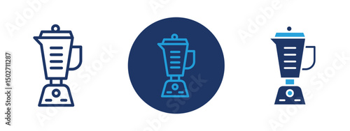 Set of colored pixel perfect Blender icon with 1 unexpanded, 1 silhouette, Blender icon representing a kitchen appliance used to mix or puree food.