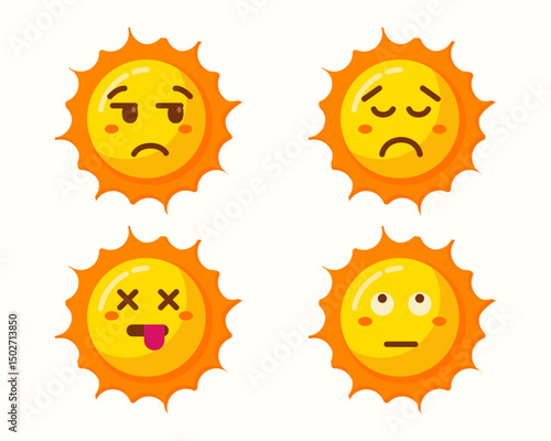 Cute sun cartoon with different expressions set collection