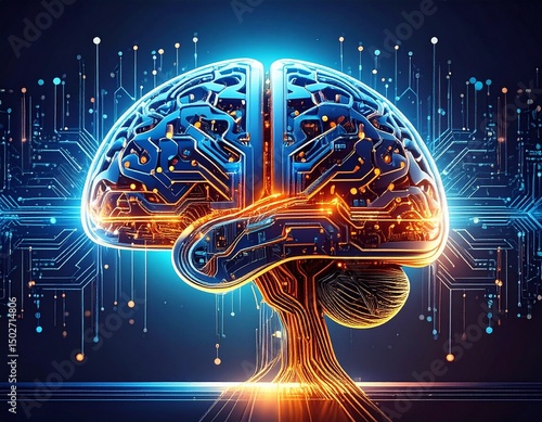 Animation of digital data center brain and pictograms, that connects large data source in one model for modern communication powerhouse of digital data and operations