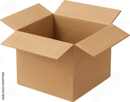 3D Vector Open Cardboard Box Icon for Delivery