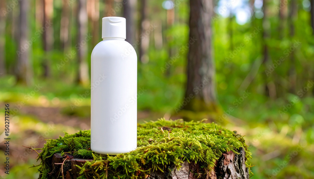 White Oval Lotion Bottle In Natural Setting White Oval Lotion Bottle In Natural Setting