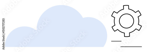 Cloud with adjacent gear signifying technology, innovation, internet services, optimization, software, and future vision. Ideal for tech tools, business, system upgrade digital solutions simple