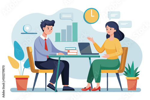 Man and Woman Table Talk Business Illustration Design