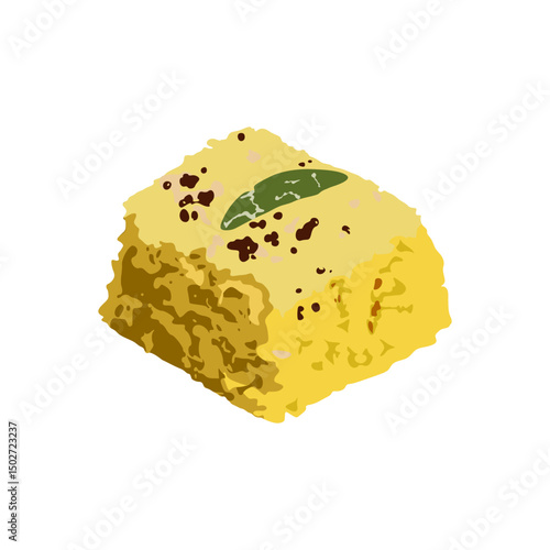 Dhokla Indian food vector in realistic style. Traditional Gujarati snack made from fermented batter, ideal for culinary, menu, and cultural design projects.