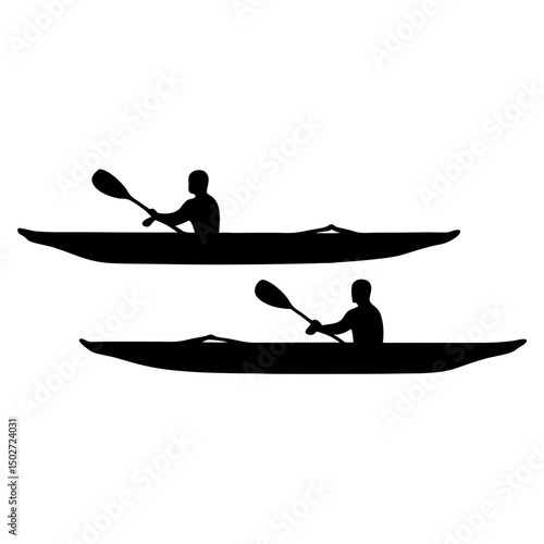 Paddling Kayak Silhouette Vector Icons

