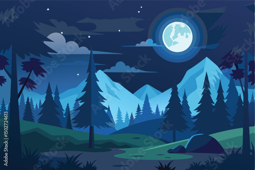 Moonlit Forest Scene Vector Artwork