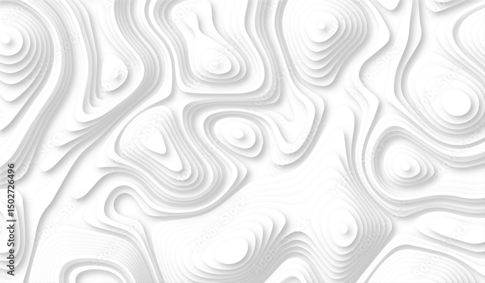 Fototapeta premium Abstract paper cut white background, white paper cut background abstract realistic papercut decoration textured. 3d realistic design. Seamless wavy lines. Vector topographic illustration.