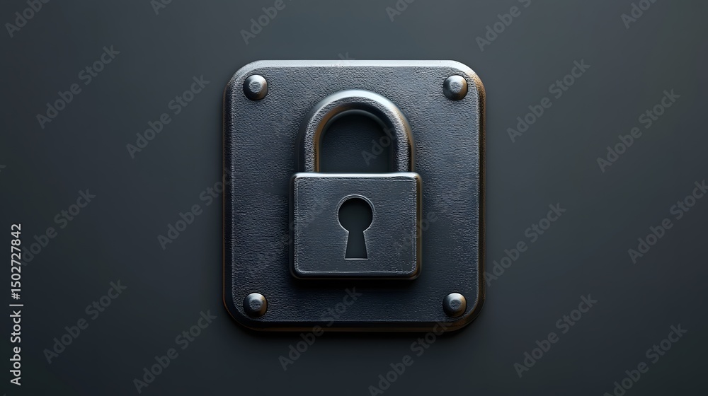 3D render of a dark gray padlock with a keyhole on a black background. 3D render of a dark gray padlock with a keyhole on a black background.