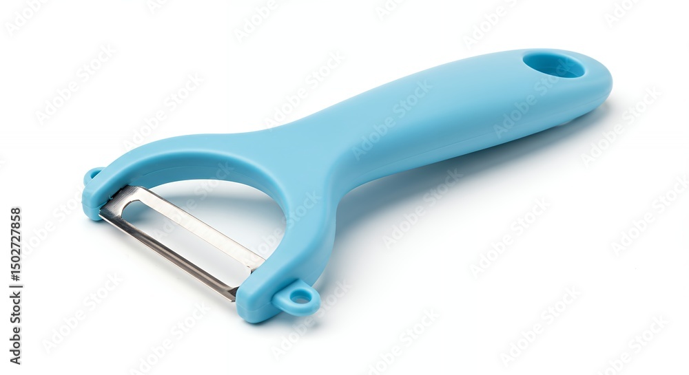 Light blue vegetable peeler isolated against white background Light blue vegetable peeler isolated against white background