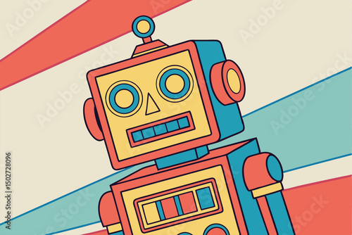 Retro Style Robot Colorful Geometric Digital Illustration Art