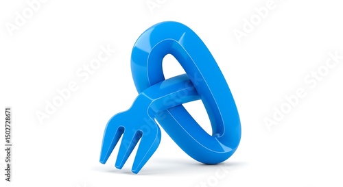Free Download A vibrant blue, glossy 3D rendered fork is uniquely bent and contorted into a continuous oval loop or chain link shape, isolated against a stark white background and casting a soft shadow. - GFXLoad