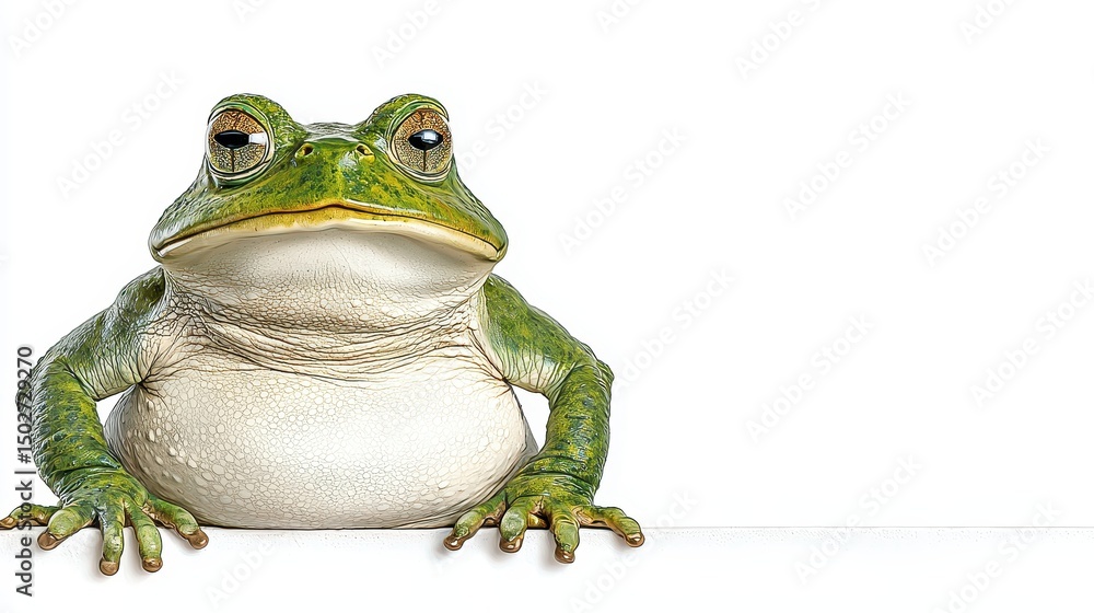 Obraz premium Close Up of Green Speckled Frog on White Background