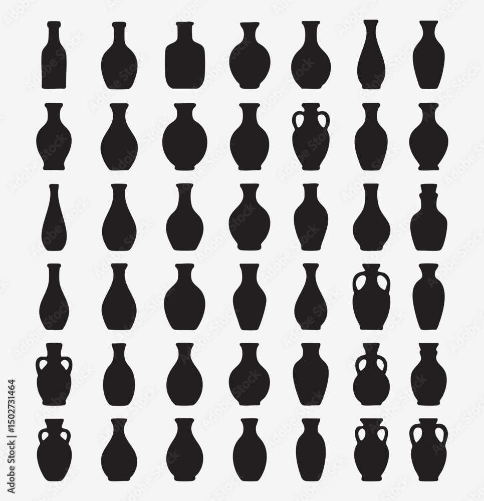 vector set of 36 black vase and bottle silhouettes in assorted shapes vector set of 36 black vase and bottle silhouettes in assorted shapes