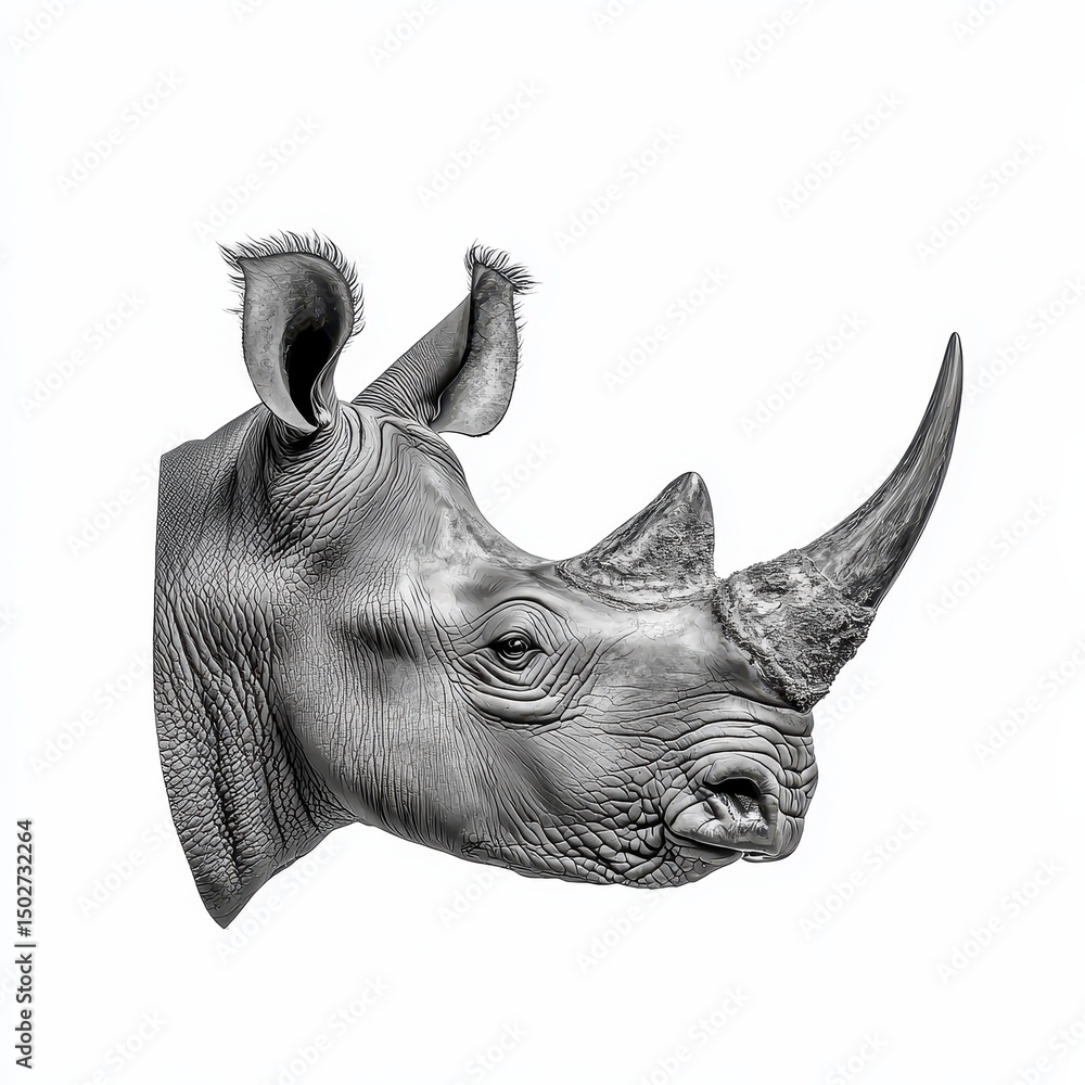 Fototapeta premium Grayscale Rhinoceros Portrait Close Up of a Rhino Head