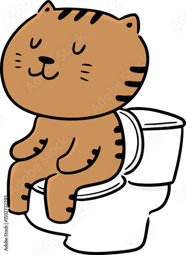 Illustration of cat using flush toilet
