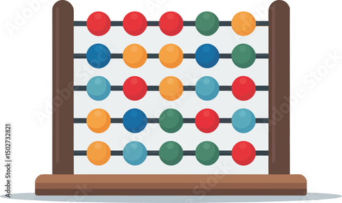 Vector Icon of a Wooden Abacus with Multicolored Beads Representing Early Education and Mathematics Learning Tools