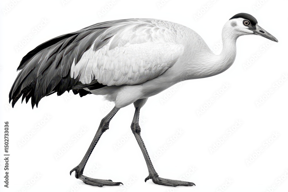 Fototapeta premium Monochrome Crane Walking Against White Background