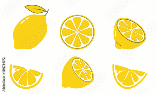 lemon Icon set, collection Fresh lemon fruits isolated on white background, Lemon slice vector illustration