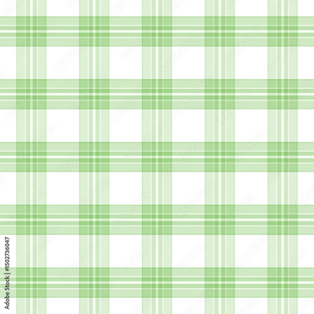 Fototapeta premium Plaid with twill weave repeat pattern.Checkered tartan seamless pattern in green and white.Graphic vector illustration background design for fabric and prints.