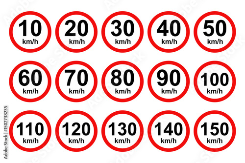 Set of speed limit signs. Vector illustration design.