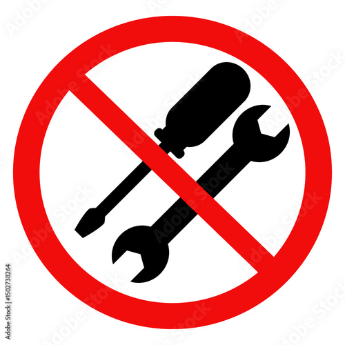 Do not disassemble sign, Do not unscrew caution sign, No repairing symbol. Vector illustration design.