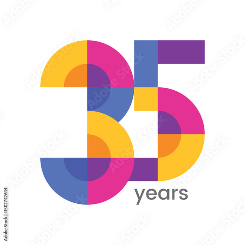 logo 35th years anniversary celebration with colorful design, Modern geometric style. 