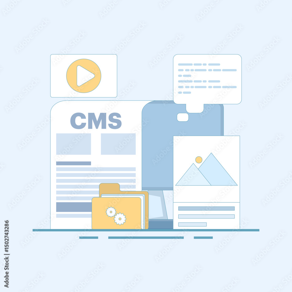 Content management concept vector illustration. website management software, CMS - content management system, marketing strategy, communication for online websites. flat design illustration. Content management concept vector illustration. website management software, CMS - content management system, marketing strategy, communication for online websites. flat design illustration.