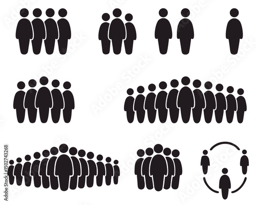 People icon set in trendy flat style. Crowd signs, Persons symbol, group symbol, for info graphics and website design logo. Isolated on white background, Vector icon illustration