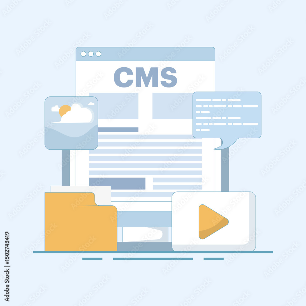Content management concept vector illustration. website management software, CMS - content management system, marketing strategy, communication for online websites. flat design illustration. Content management concept vector illustration. website management software, CMS - content management system, marketing strategy, communication for online websites. flat design illustration.