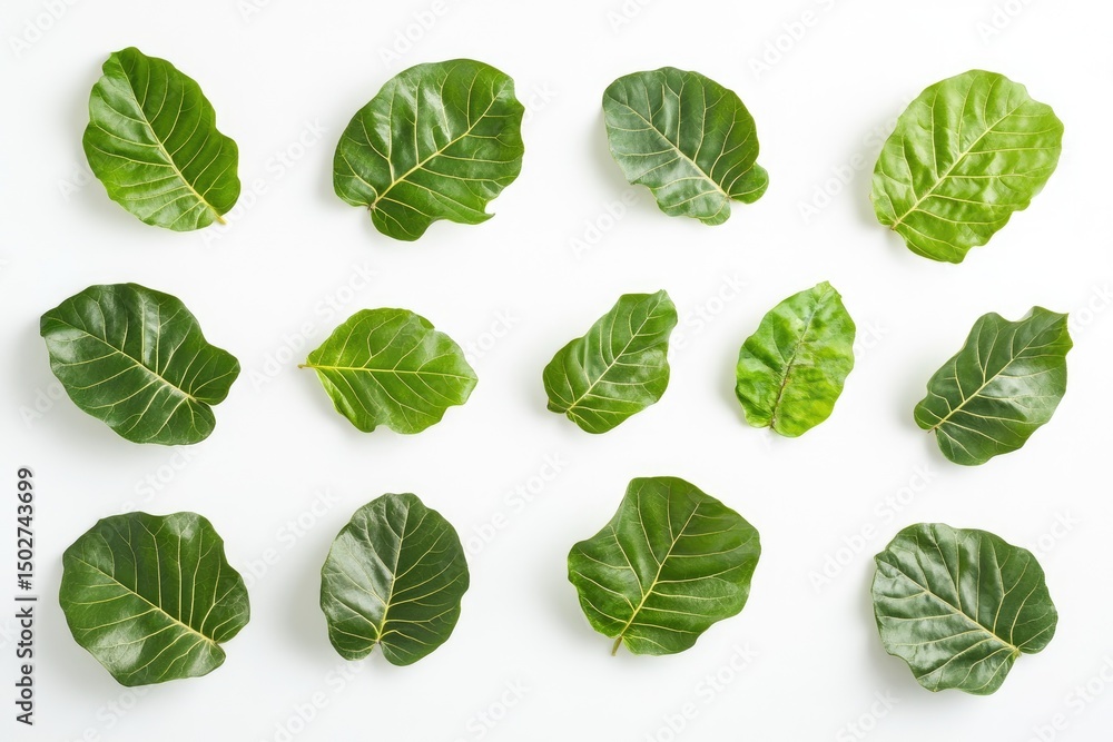 Fresh green leaves arranged in a grid Fresh green leaves arranged in a grid