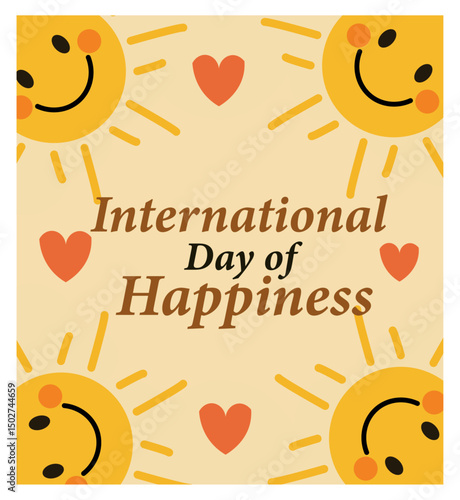 Cheerful International Day of Happiness Illustration with Smiling Faces and Clouds-03